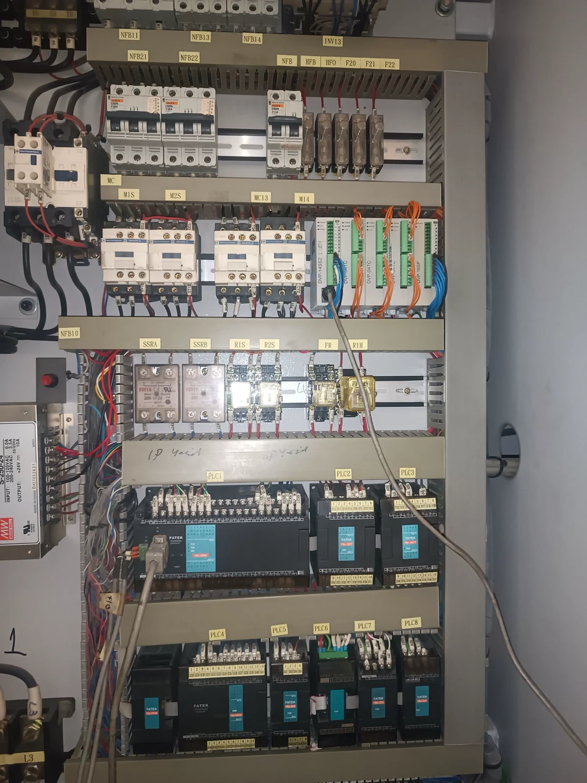 Yaldız makinesi sıcaklık otomasyonu için PLC, röle ve kontaktörlerden oluşan kontrol panosu